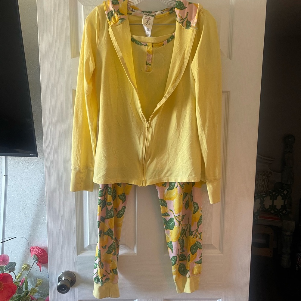 munki munki Yellow Lemon Print Hooded Pajama Set